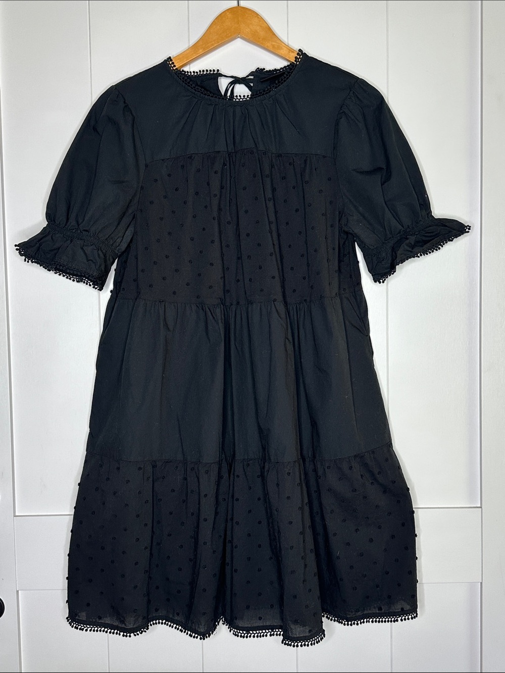 Who What Wear Black Swiss Dot Tiered Mini Dress Size Small